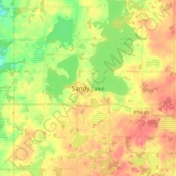 Carte topographique Sandy Lake, altitude, relief