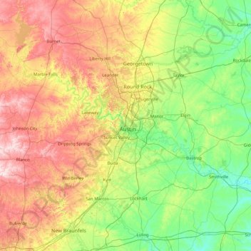 Carte topographique Travis, altitude, relief