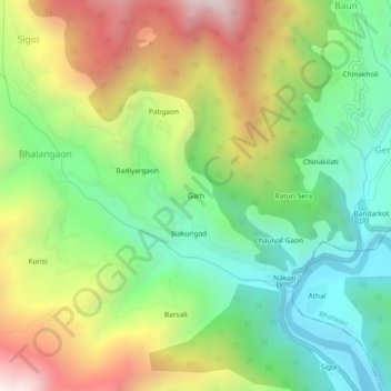 Carte topographique Garh, altitude, relief