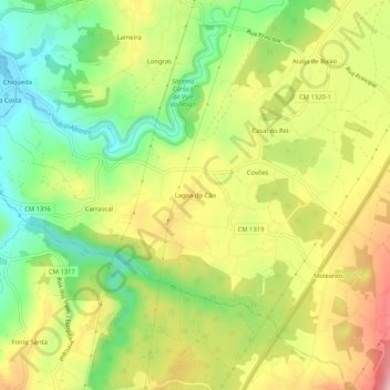 Carte topographique Lagoa do Cão, altitude, relief