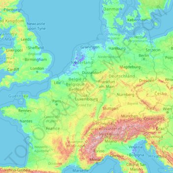 Carte topographique Luxembourg, altitude, relief