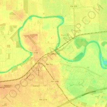 Carte topographique Richmond, altitude, relief