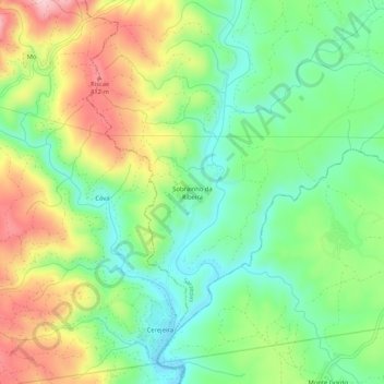 Carte topographique Sobrainho da Ribeira, altitude, relief