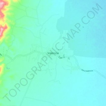 Carte topographique Valencia, altitude, relief