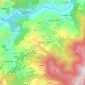 Carte topographique dungahar, altitude, relief