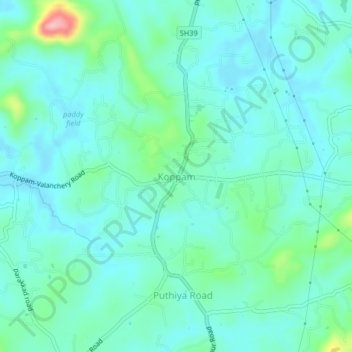 Carte topographique Koppam, altitude, relief