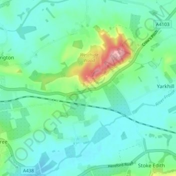 Carte topographique Shucknall, altitude, relief