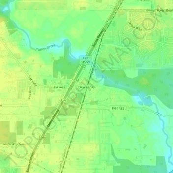 Carte topographique New Caney, altitude, relief