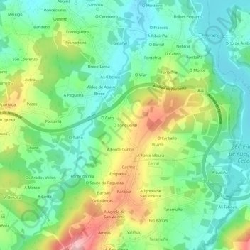 Carte topographique O Longueiral, altitude, relief