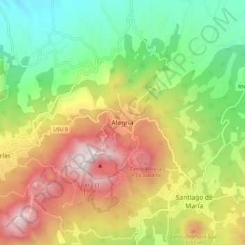 Carte topographique Alegría, altitude, relief