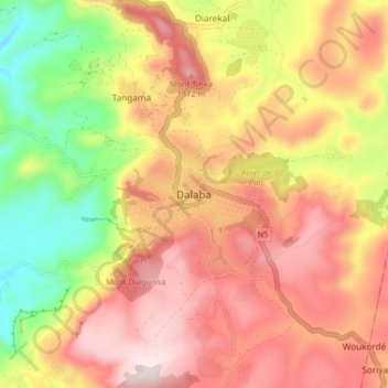 Carte topographique Dalaba, altitude, relief