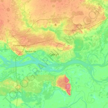 Carte topographique Сургут, altitude, relief