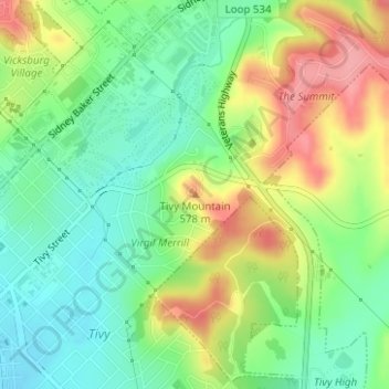 Carte topographique Tivy Mountain, altitude, relief