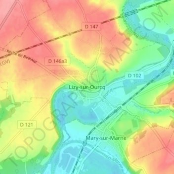 Carte topographique Lizy-sur-Ourcq, altitude, relief
