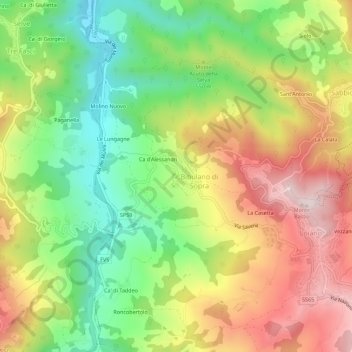 Carte topographique Bibulano, altitude, relief