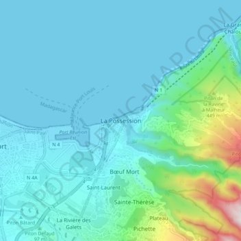 Carte topographique La Possession, altitude, relief