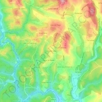 Carte topographique Fetal de Cima, altitude, relief