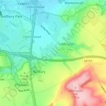 Carte topographique Medbourne, altitude, relief