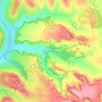 Carte topographique Caudesaygues, altitude, relief