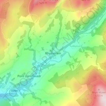 Carte topographique Rhydymain, altitude, relief