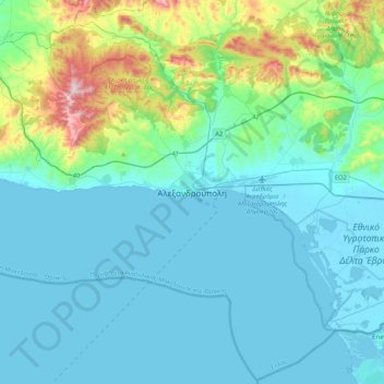 Carte topographique Alexandroúpoli, altitude, relief
