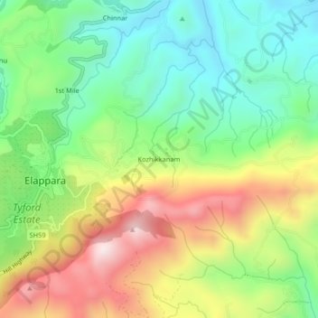 Carte topographique Kozhikkanam, altitude, relief