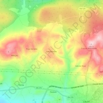 Carte topographique Vale Telheiro, altitude, relief