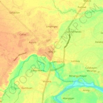 Carte topographique Alicia, altitude, relief