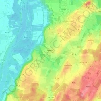 Carte topographique Weikering, altitude, relief