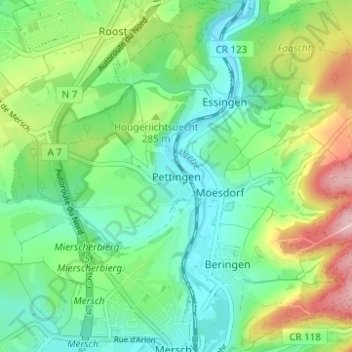 Carte topographique Pettingen, altitude, relief