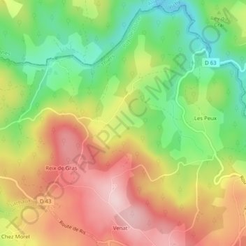 Carte topographique Le Faux, altitude, relief