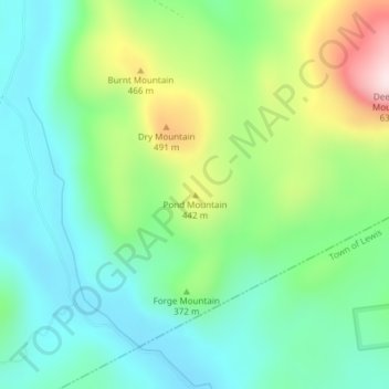 Carte topographique Pond Mountain, altitude, relief