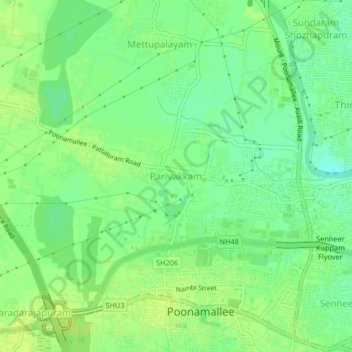 Carte topographique Parivakkam, altitude, relief