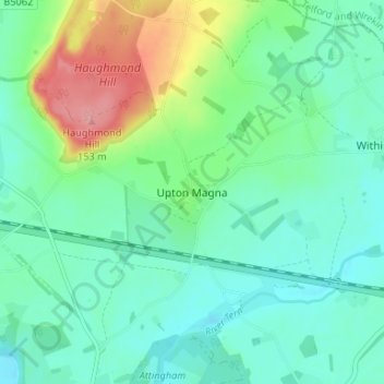 Carte topographique Upton Magna, altitude, relief