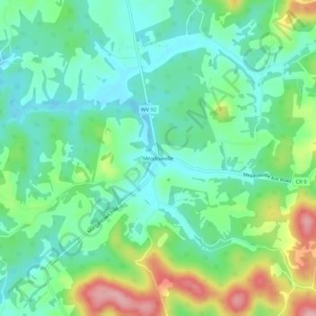 Carte topographique Meadowville, altitude, relief