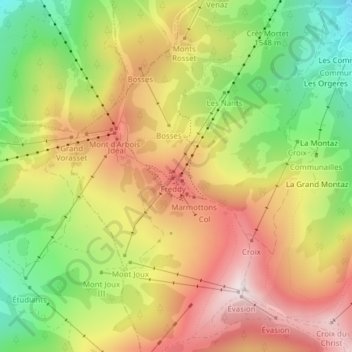 Carte topographique Mont d'Arbois, altitude, relief