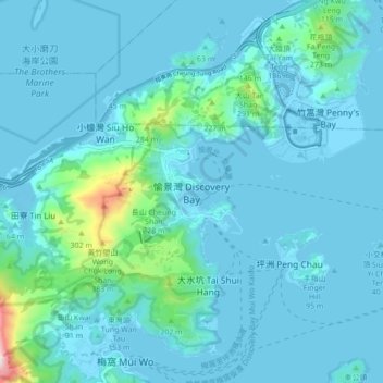 Carte topographique Discovery Bay, altitude, relief