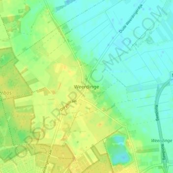 Carte topographique Weerdinge, altitude, relief