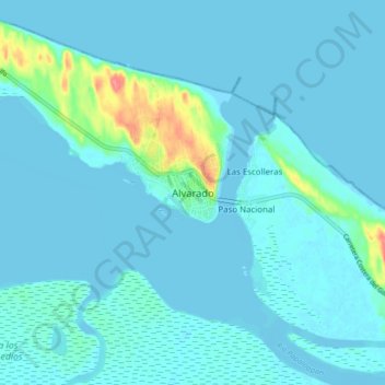 Carte topographique Alvarado, altitude, relief