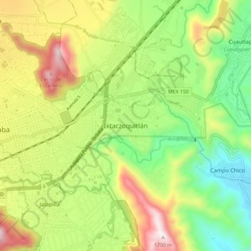 Carte topographique Ixtaczoquitlán, altitude, relief