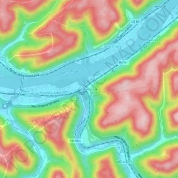Carte topographique Cabin Creek, altitude, relief