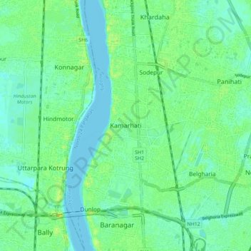 Carte topographique Kamarhati, altitude, relief