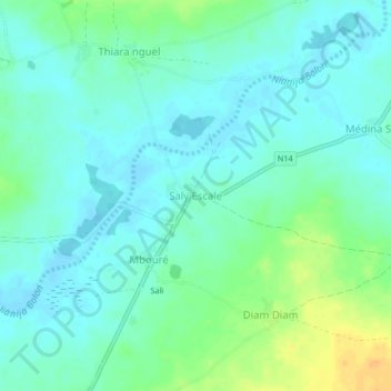 Carte topographique Saly Escale, altitude, relief