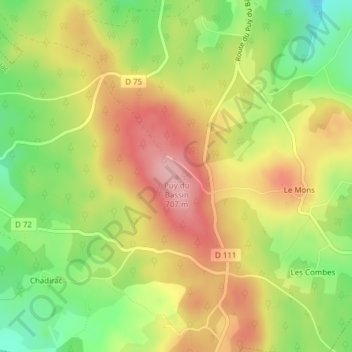 Carte topographique Puy du Bassin, altitude, relief