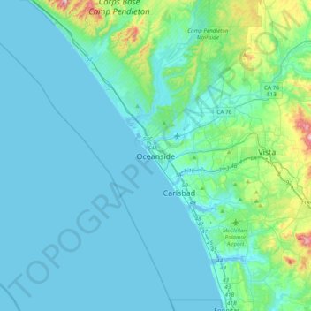 Carte topographique Oceanside, altitude, relief