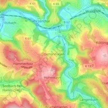 Carte topographique Oettershagen, altitude, relief