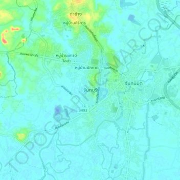 Carte topographique Chanthaburi, altitude, relief