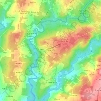 Carte topographique A Poza, altitude, relief