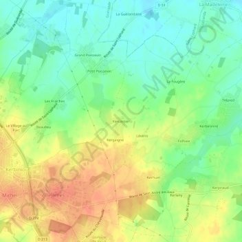 Carte topographique Kercassier, altitude, relief