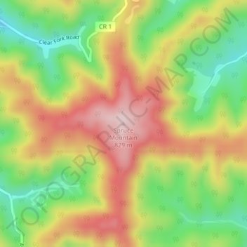 Carte topographique Spruce Mountain, altitude, relief